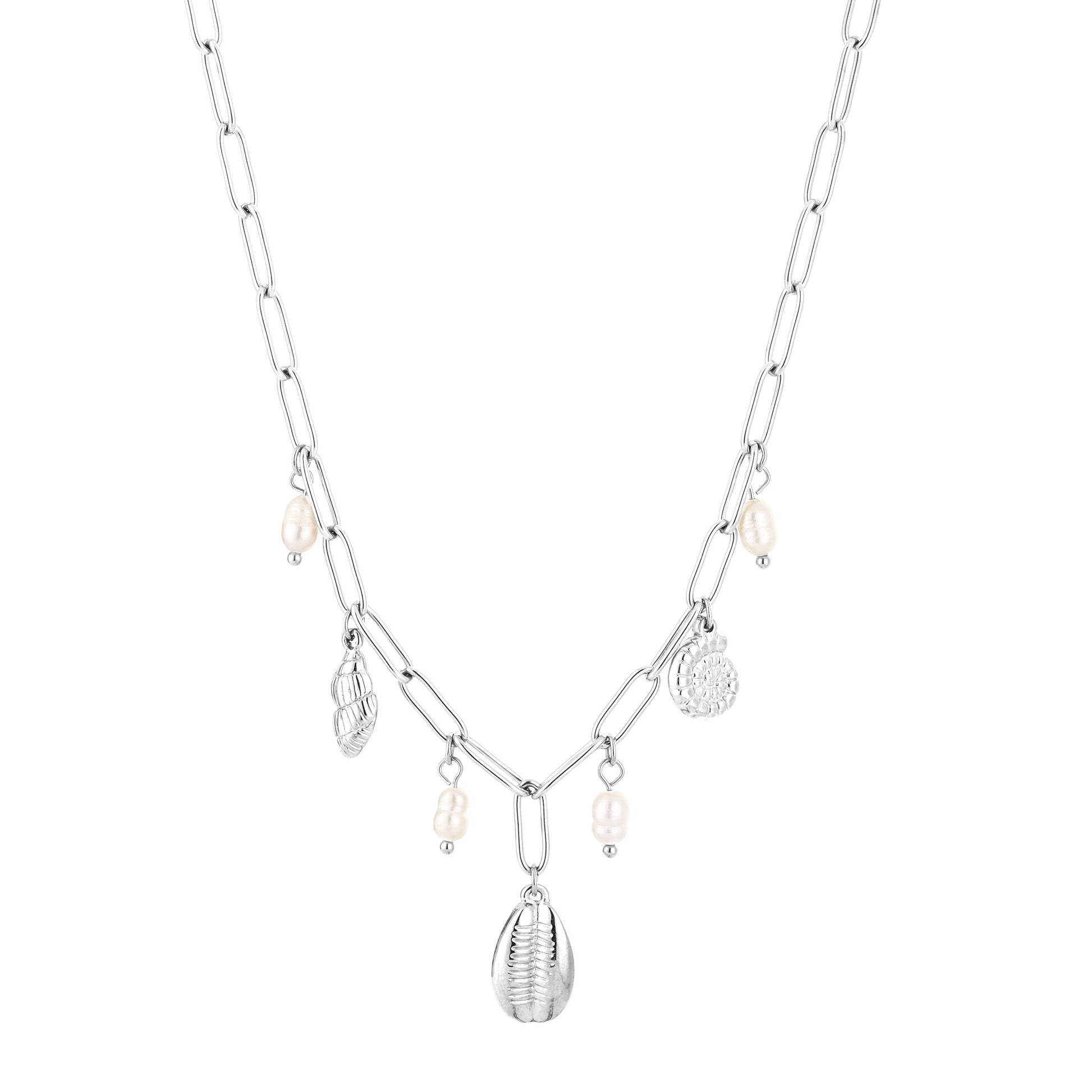 Ketting met schelpen bedels zilverkleur 