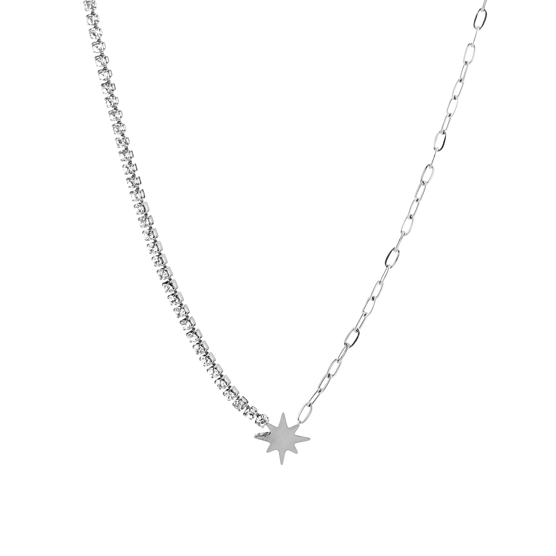 Ketting met ster en strass steentjes zilverkleur 