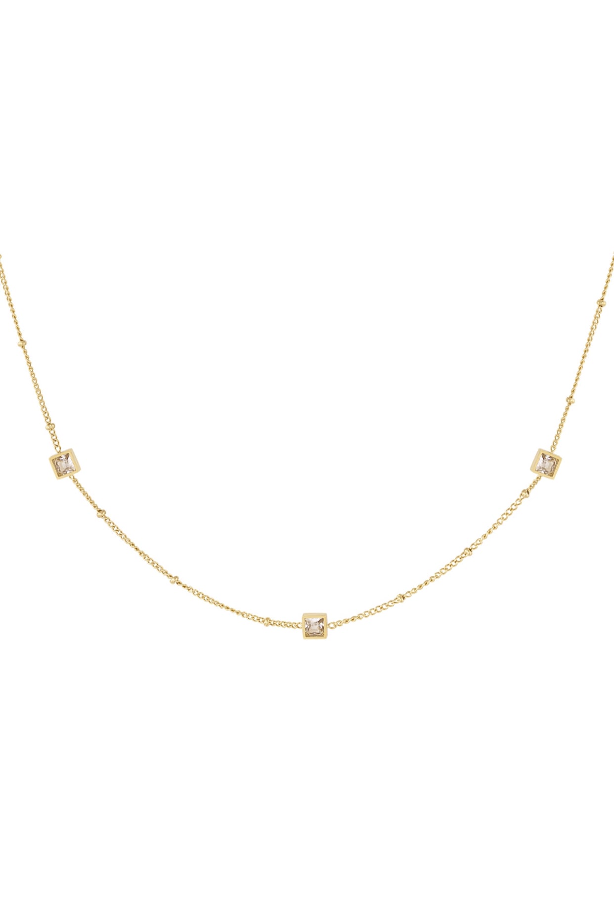 Ketting met vierkante strass steentjes goudkleur 