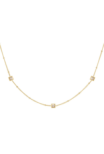 Ketting met vierkante strass steentjes goudkleur 