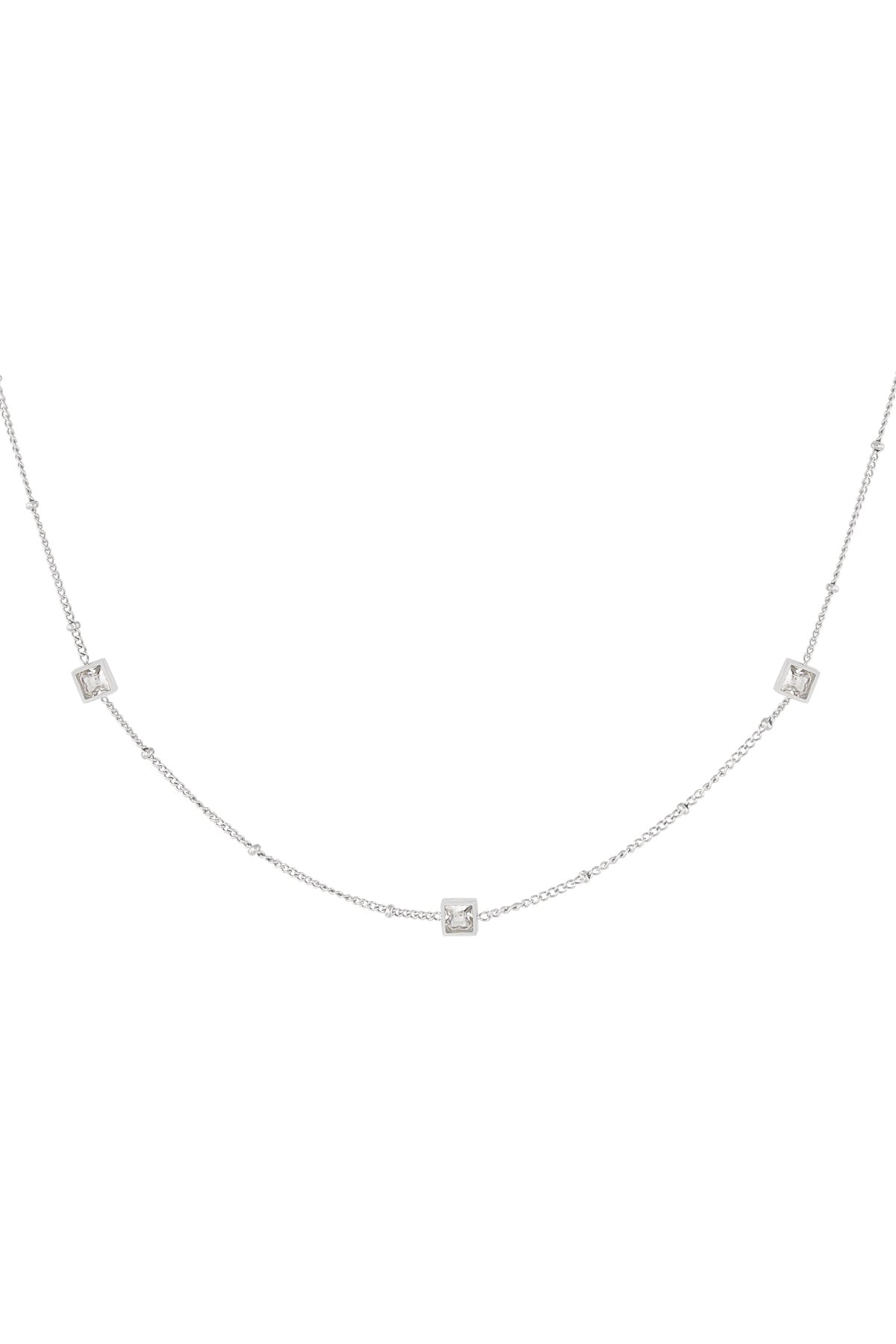 Ketting met vierkante strass steentjes zilverkleur 