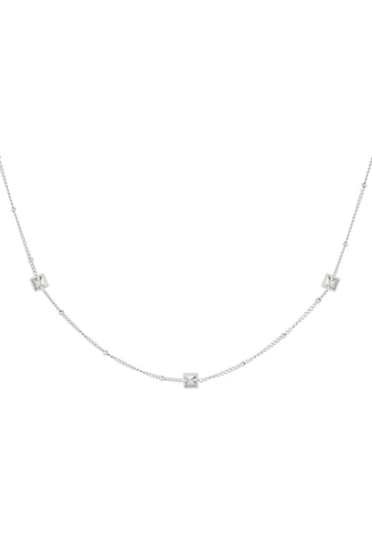 Ketting met vierkante strass steentjes zilverkleur 