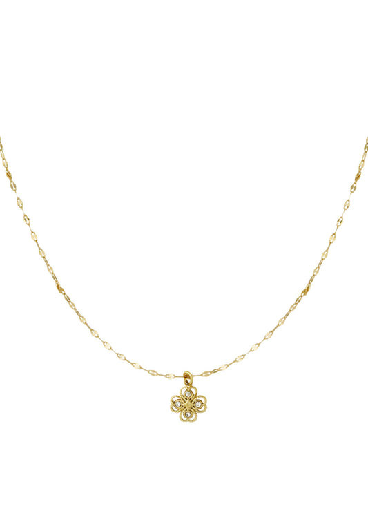 Klaver ketting met strass steentjes Goudkleur 