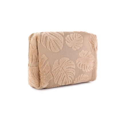 Make-up/toilet tas bruin met blaadjes print