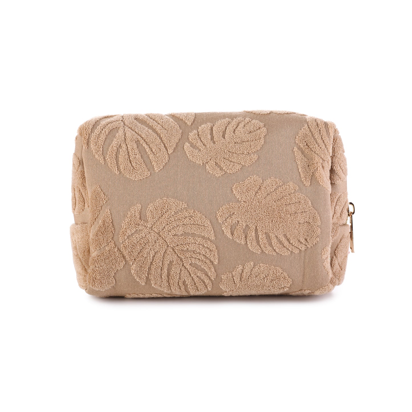 Make-up/ toilet tas bruin met blaadjes print