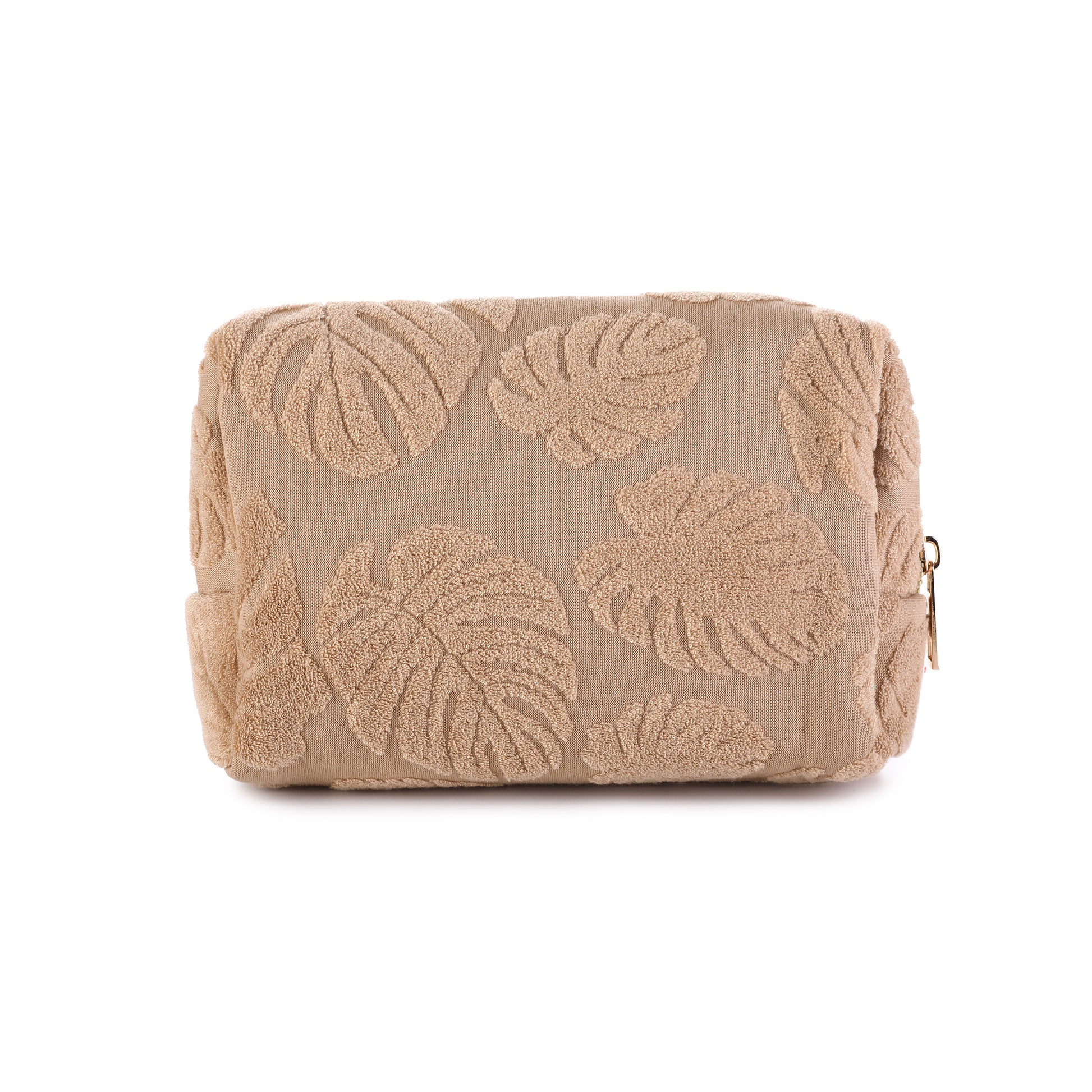 Make-up/ toilet tas bruin met blaadjes print
