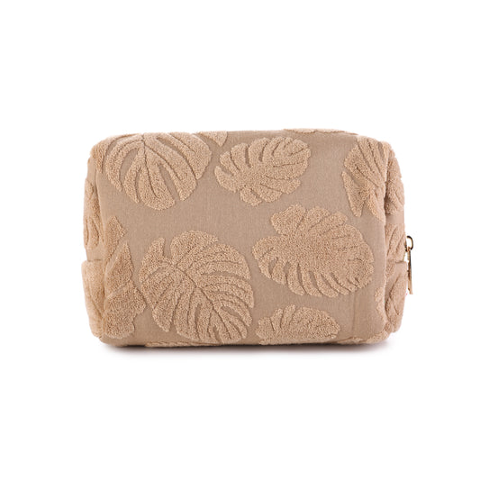 Make-up/ toilet tas bruin met blaadjes print