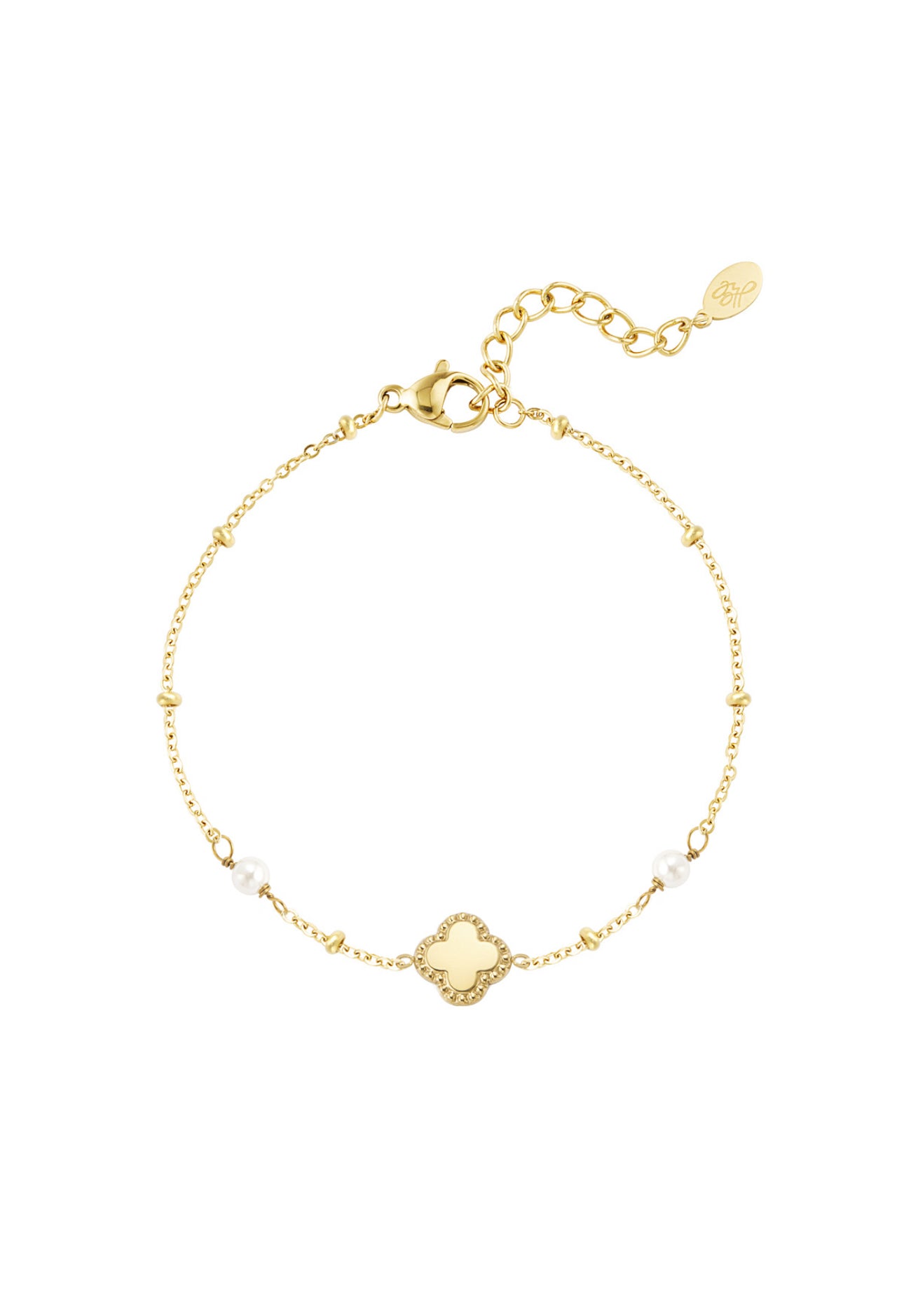Minimalistische armband klaver met parels Goudkleur 