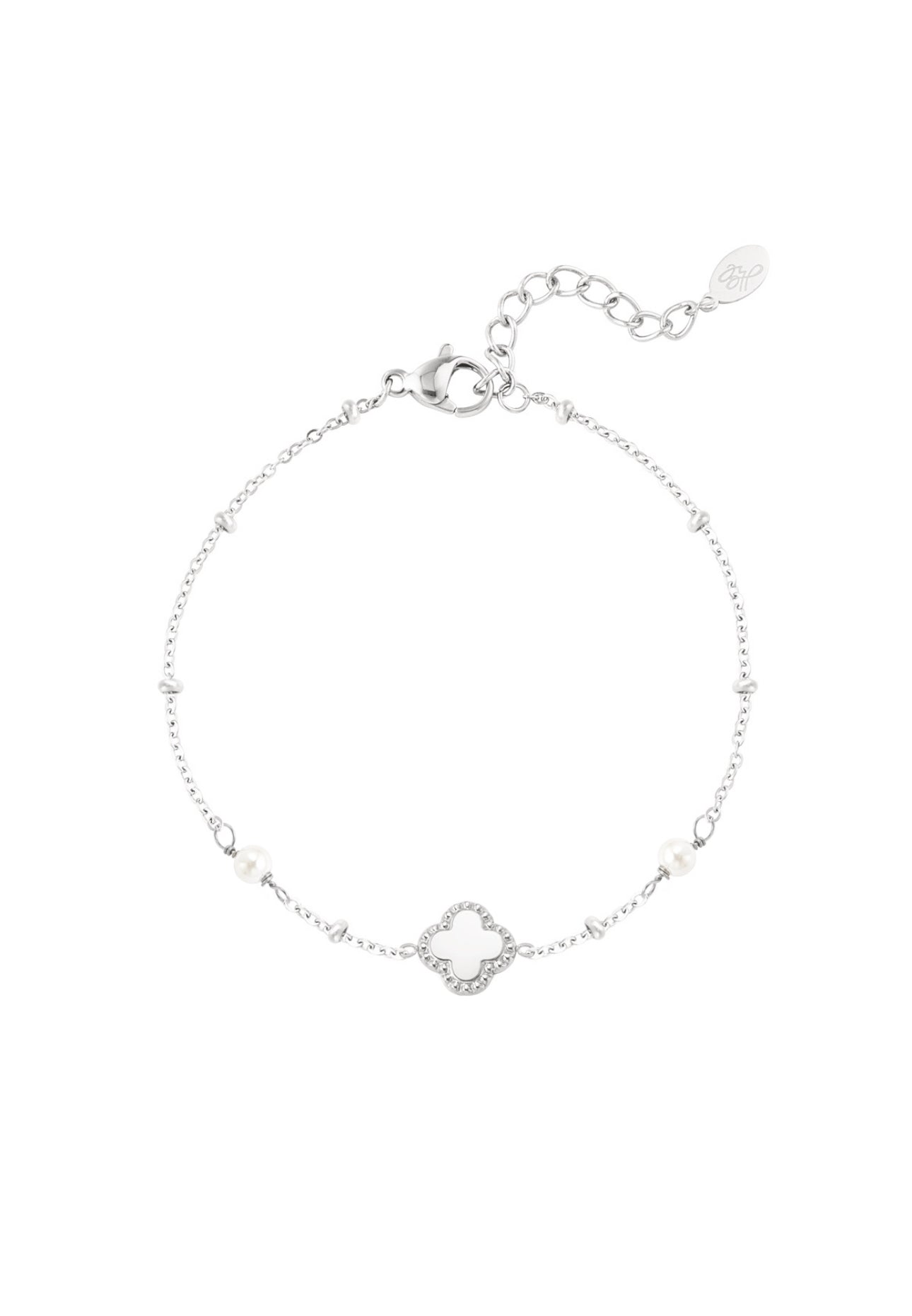 Minimalistische armband klaver met parels Zilverkleur 