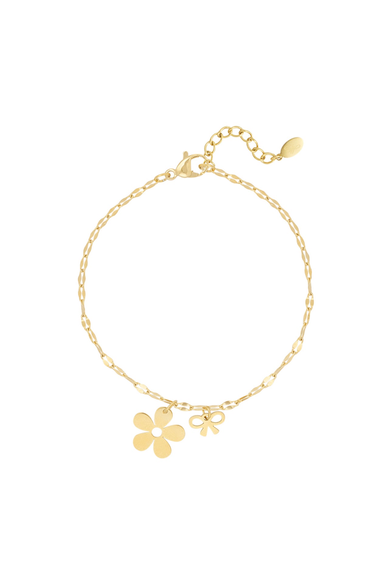 Minimalistische armband met bloem en strikje goudkleur 
