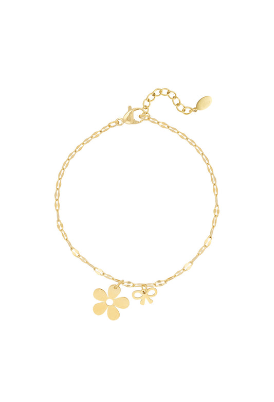 Minimalistische armband met bloem en strikje goudkleur 