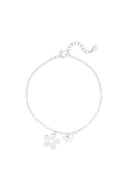 Minimalistische armband met bloem en strikje zilverkleur 