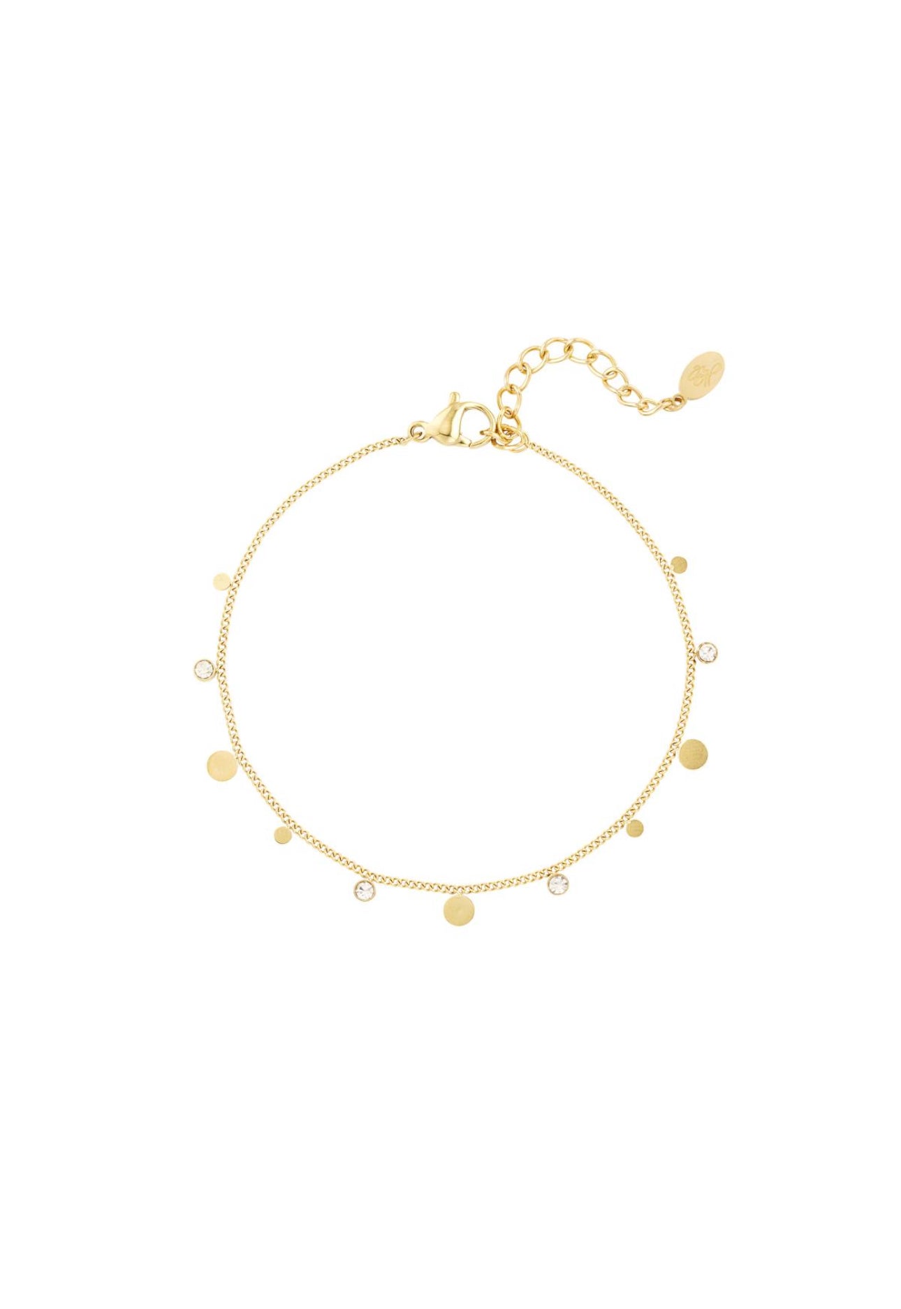 Minimalistische armband met rondjes en strass steentjes goudkleur 