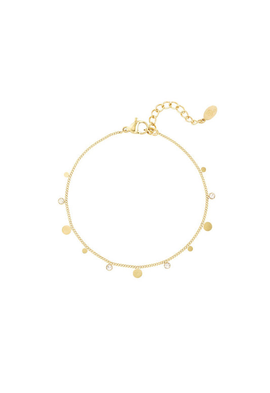 Minimalistische armband met rondjes en strass steentjes goudkleur 