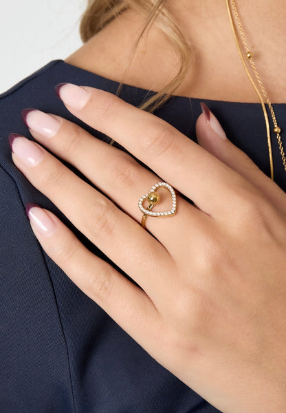 Ring hartje en strass steentjes