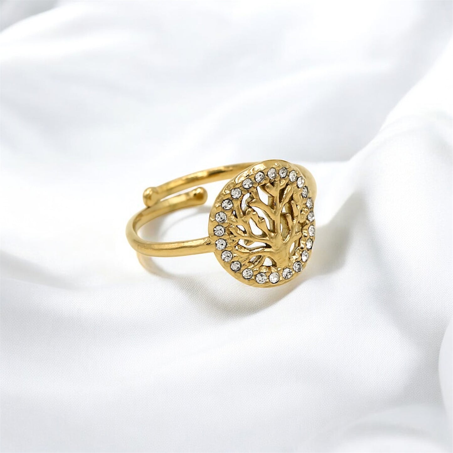 Ring levensboom Met strass steentjes 