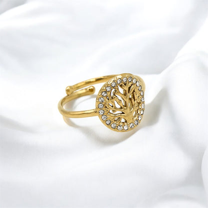 Ring levensboom Met strass steentjes 