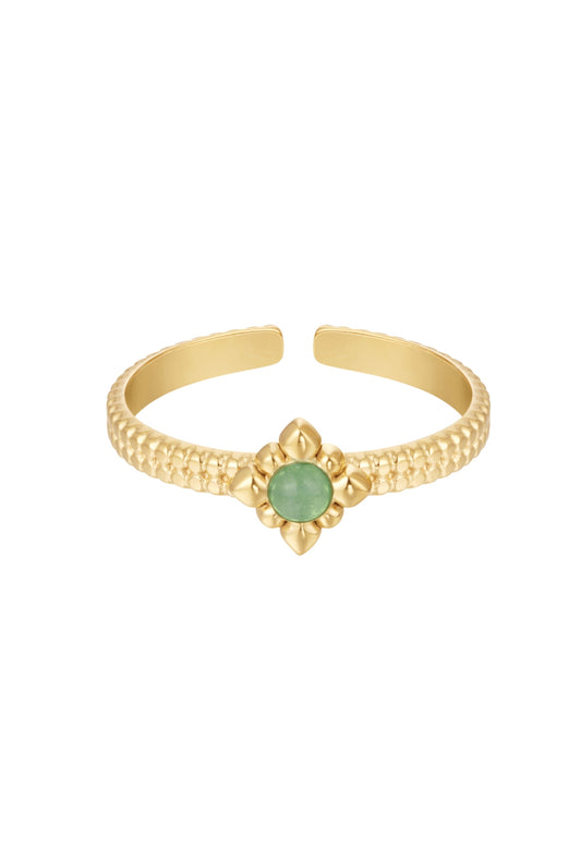 Ring met sierlijke groene steen Goudkleur 