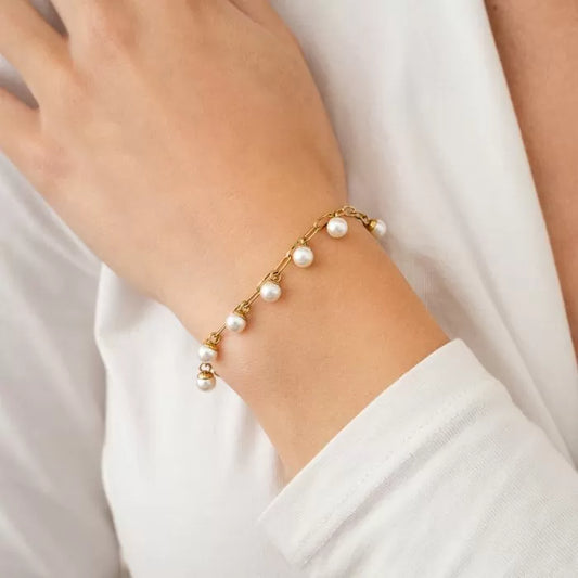 Schakelarmband met parels Goudkleur waterproof 