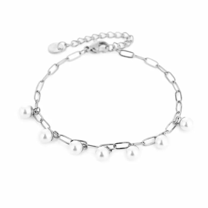 Schakelarmband met parels zilverkleur  