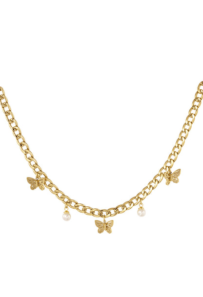 Schakelketting met vlinder en parel Goudkleur 