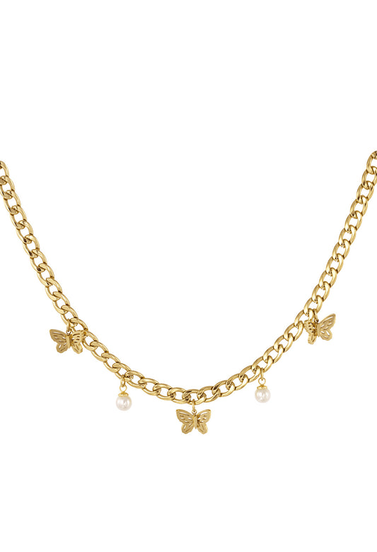 Schakelketting met vlinder en parel Goudkleur 