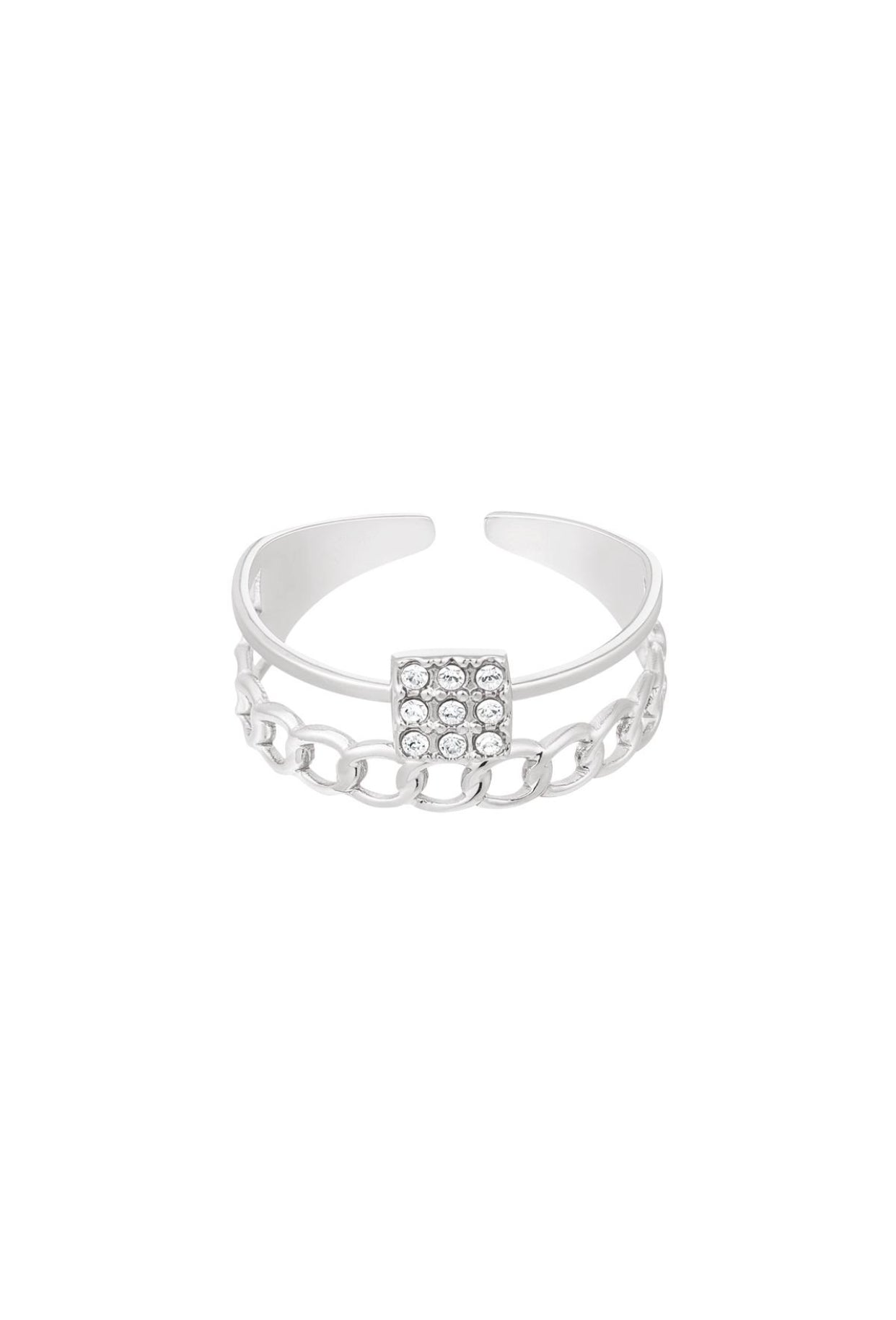 Schakelring met strass steentjes Zilverkleur 