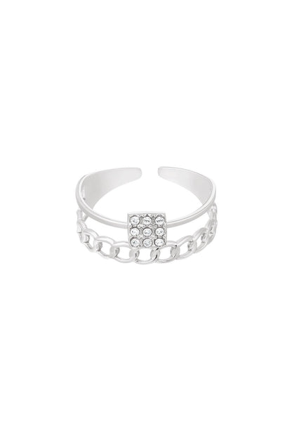 Schakelring met strass steentjes Zilverkleur 