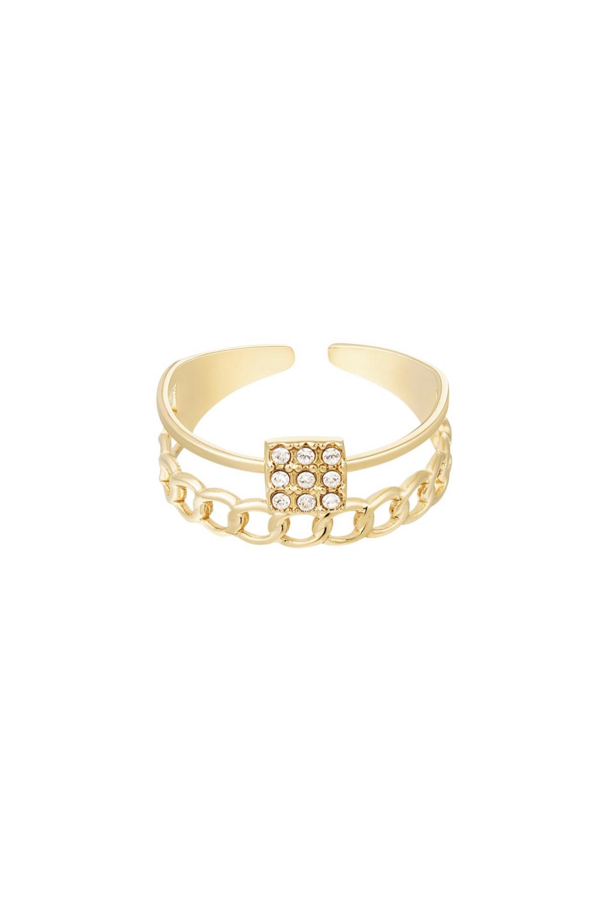 Schakelring met strass steentjes goudkleur 