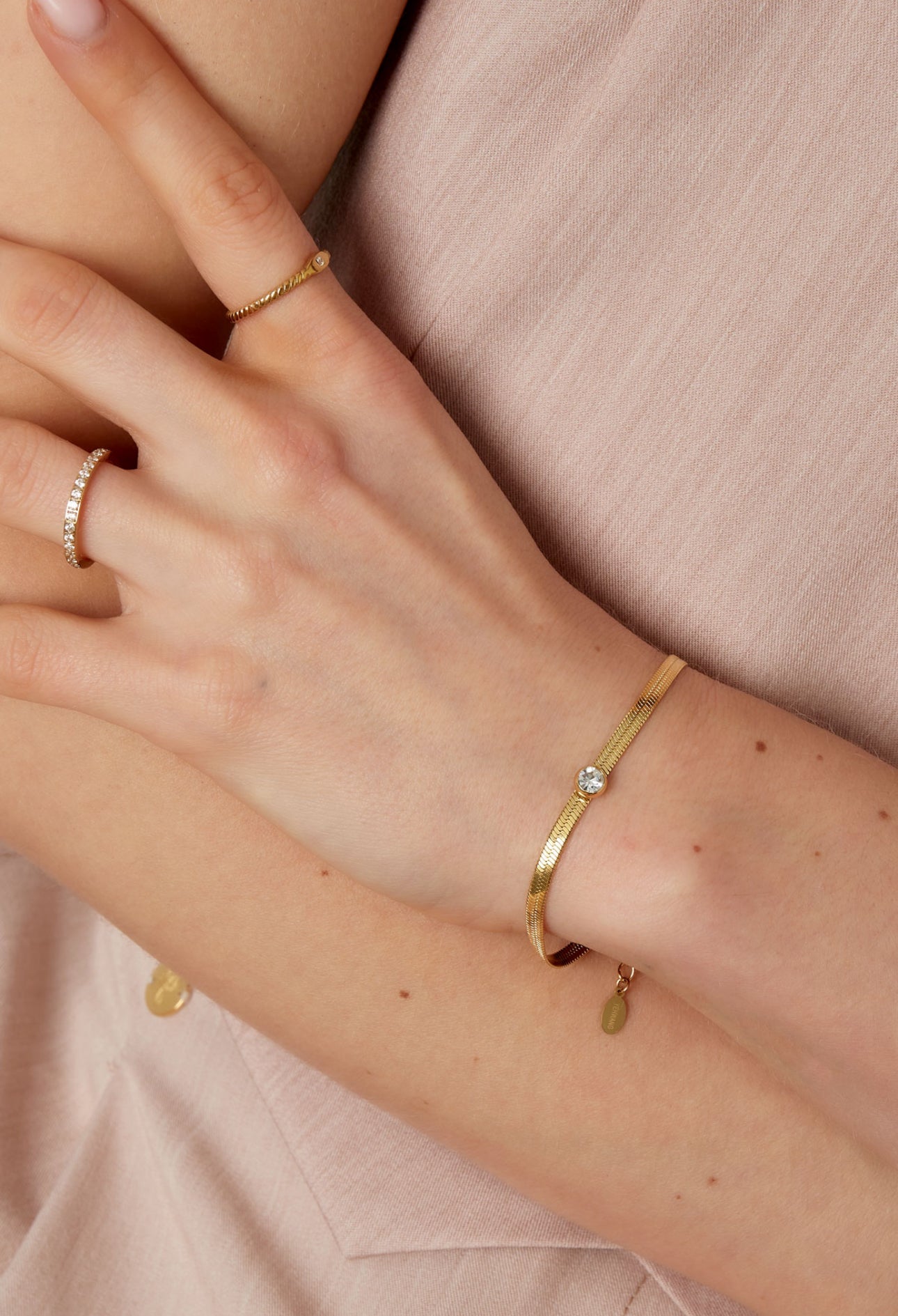 Snake chain armband met strass steentje