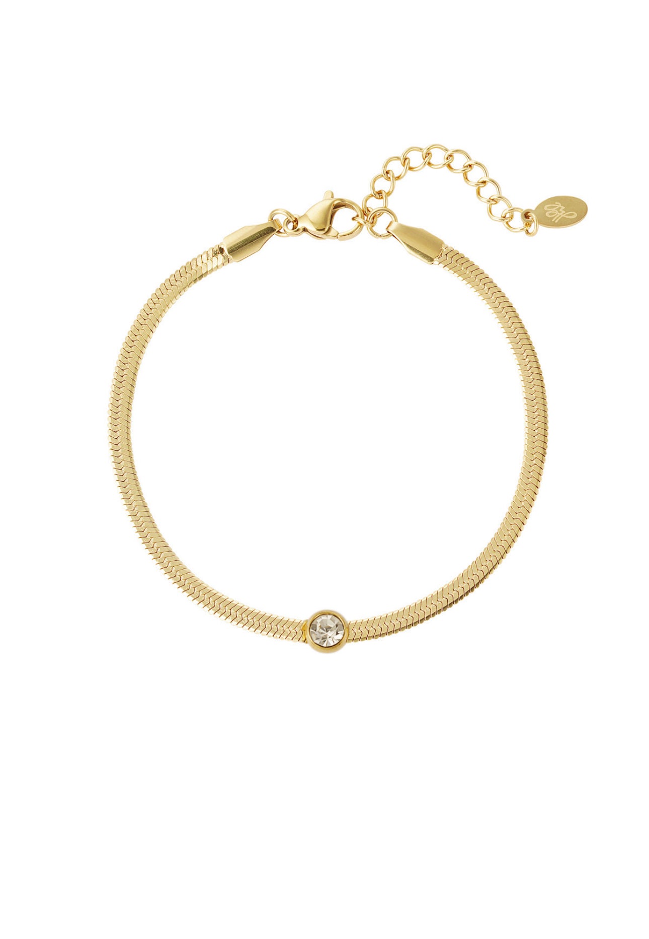 Snake chain armband met strass steentje Goudkleur 