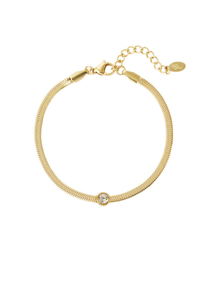 Snake chain armband met strass steentje Goudkleur 