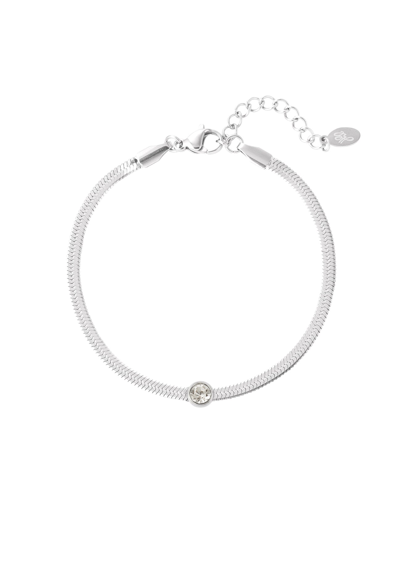 Snake chain armband met strass steentje Zilverkleur 
