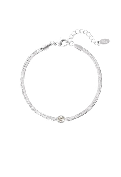 Snake chain armband met strass steentje Zilverkleur 