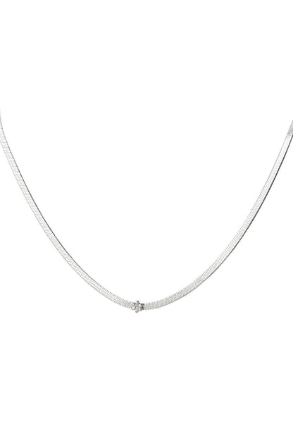 Snake chain ketting met bloemetje Zilverkleur 