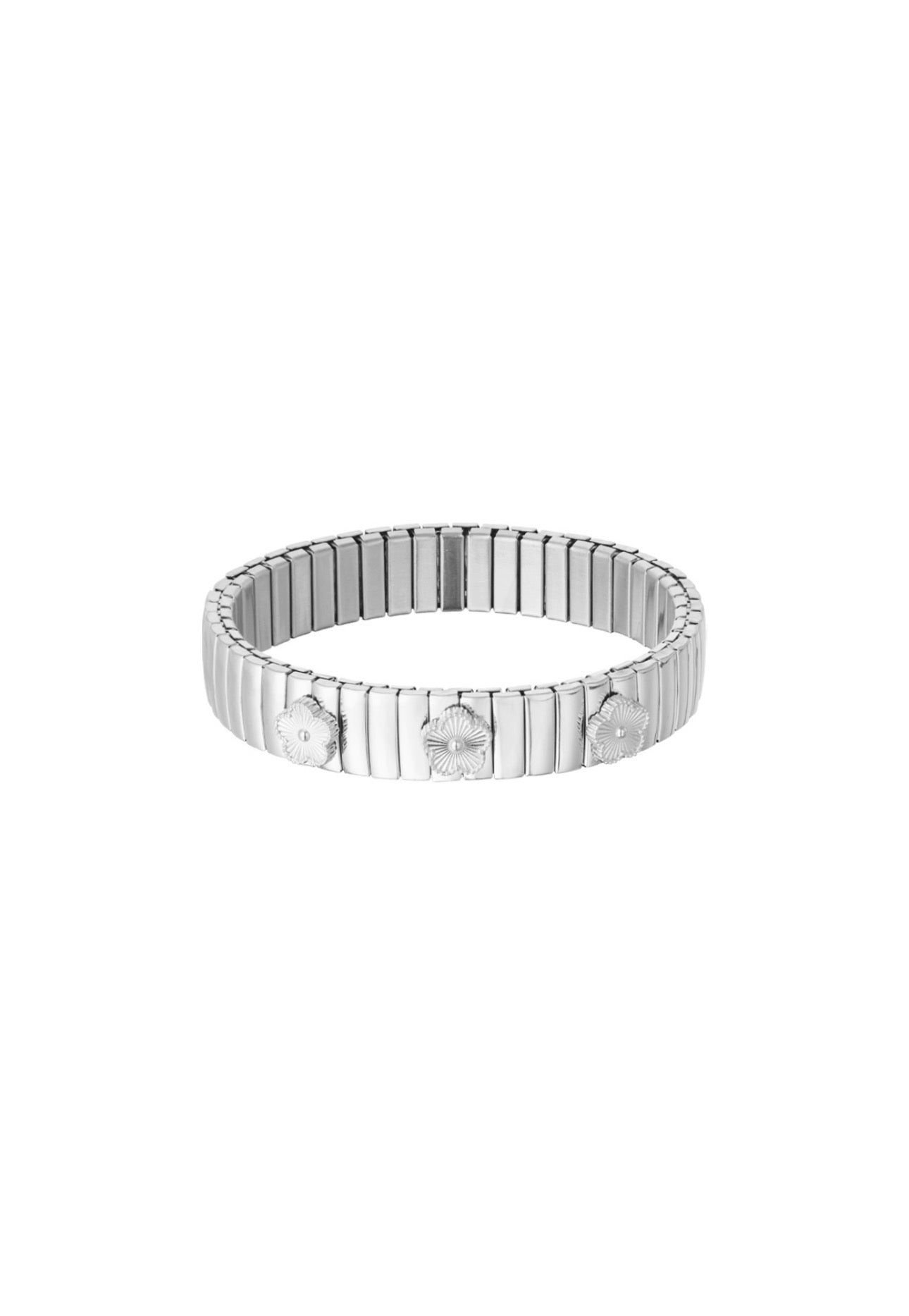 Statement armband bloemen zilverkleur 