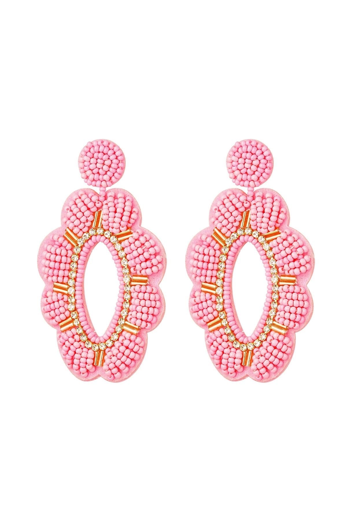 Statement oorbellen colorful Roze met strass steentjes 