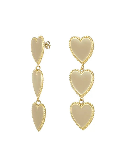 Statement oorbellen drie hartjes Beige