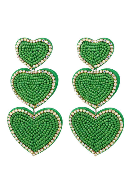 Statement oorbellen hartjes groen met strass steentjes 