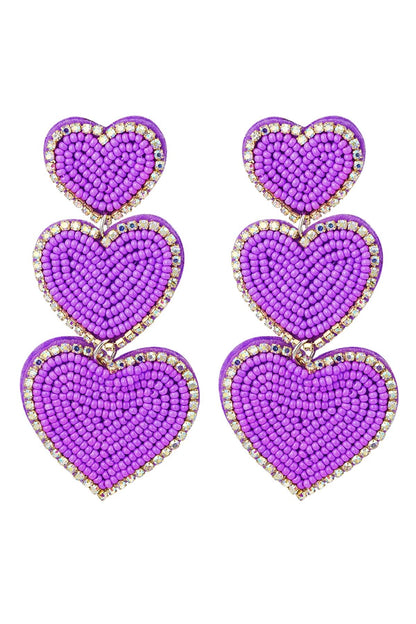 Statement oorbellen hartjes Paars met strass steentjes 