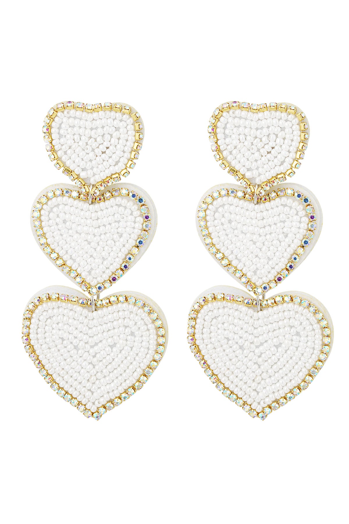 Statement oorbellen hartjes Wit met strass steentjes 