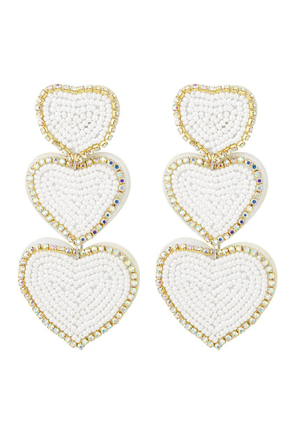 Statement oorbellen hartjes Wit met strass steentjes 