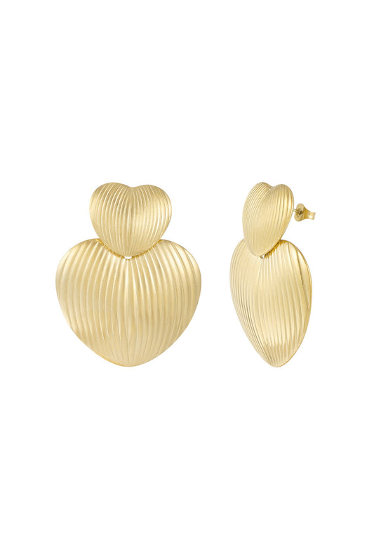 Statement oorbellen twee harten goudkleur 