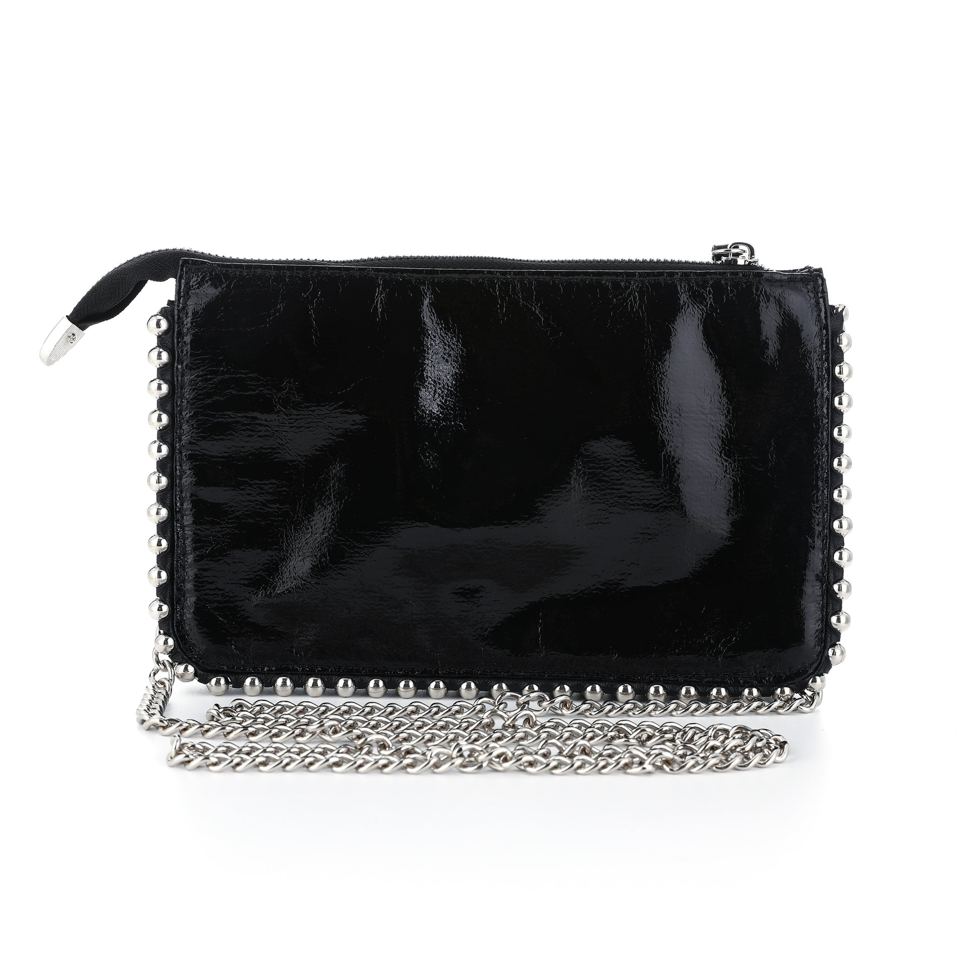 Zwarte lak schoudertas / crossbody bag Met metalen ketting