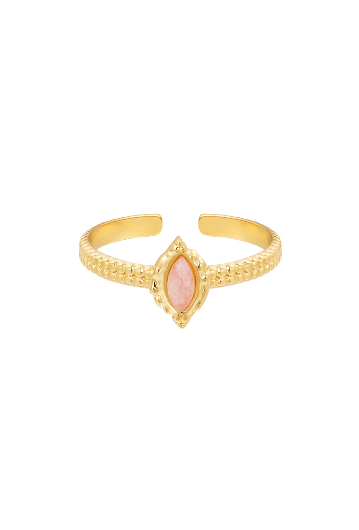 Ring met langwerpige roze steen