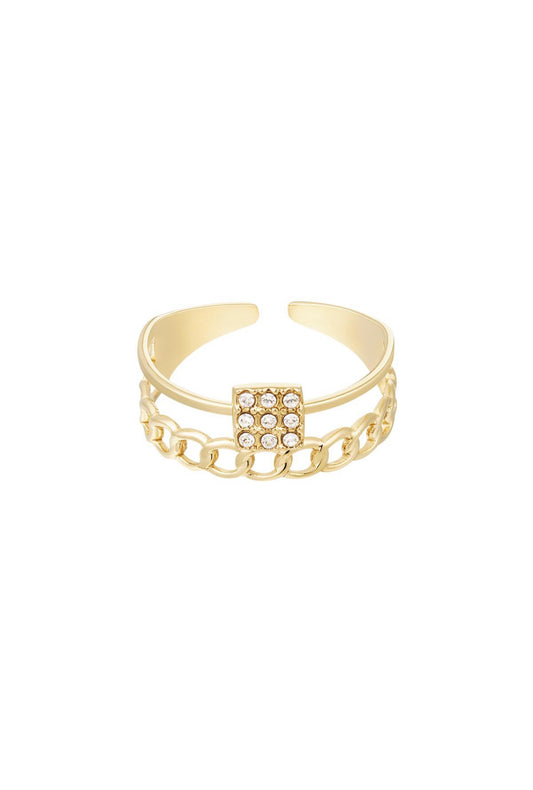 Dubbele ring met schakels en strass steentjes