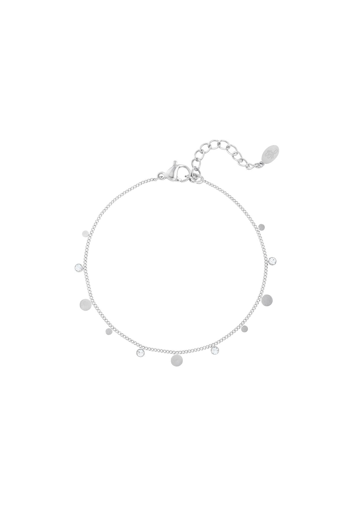 Minimalistische armband met rondjes en strass steentjes zilverkleur 