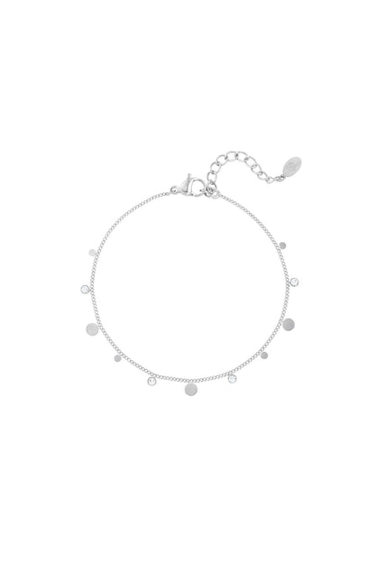 Minimalistische armband met rondjes en strass steentjes zilverkleur 